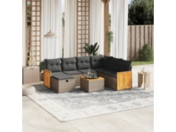 Vidaxl 8 Pcs Conjunto Sofás De Jardim C/ Almofadões Vime Pe Cinzento
