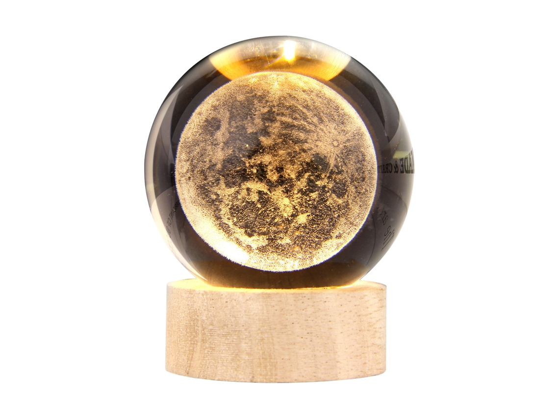 Luminária Noturna 2026 Pequena Bola de Cristal 3D com Base de Madeira e Luz Quente para Decoração de Mesa, Presente Festivo, Conexão USB Plug and Play