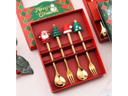 Talheres De Natal Inox Dourado Cute Conjunto 4pcs