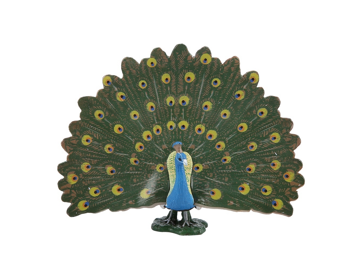 Miniatura de pavão em miniatura para decoração de mesa, ideal para casa.