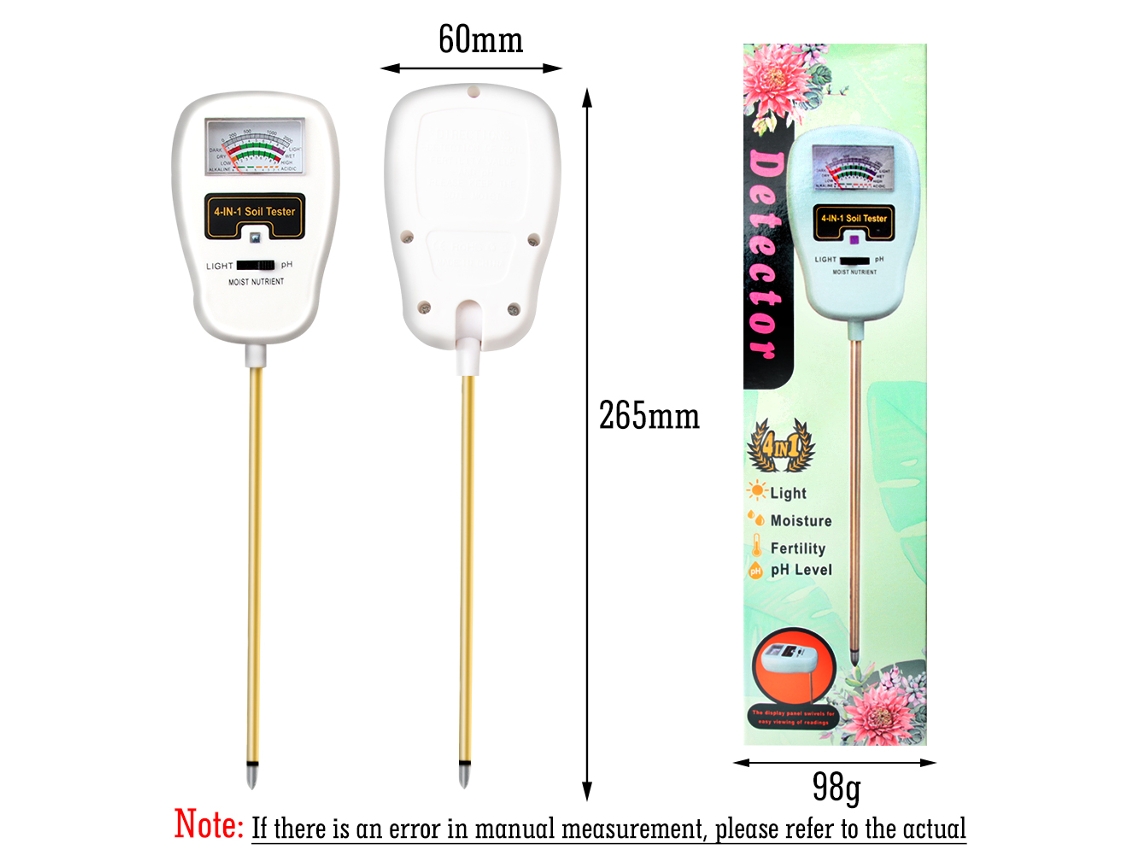 Tester De Solo 4 Em 1 Ph Umidade Luz Nutrientes Ferramenta Jardim Vasho