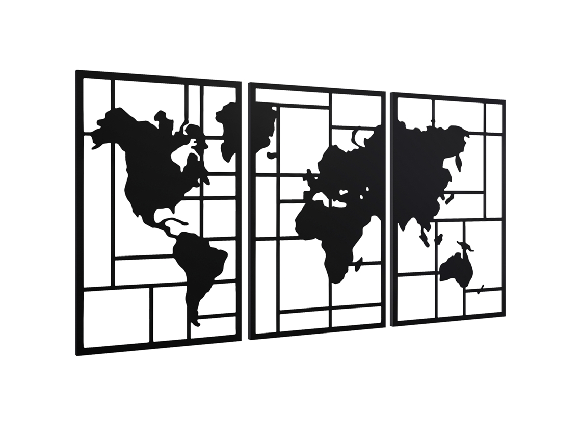 Conjunto de 3 Peças Modernas de Decoração de Parede em Metal, Esculturas Geométricas Abstratas em Metal, 50 X 80 Cm, Pretas. CHEZMOI
