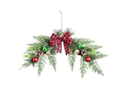 Decoração de Natal com Guirlanda Escocesa, Fita e Bola, 60x35cm LAXISCREED