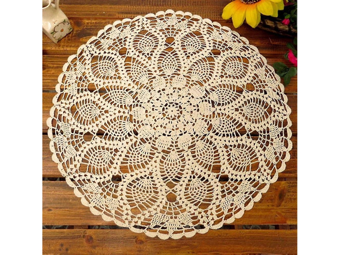 Lurelia Tecido Redonda Algodão Renda Crochê Diâmetro 60 Cm Vintage Feito À Mão