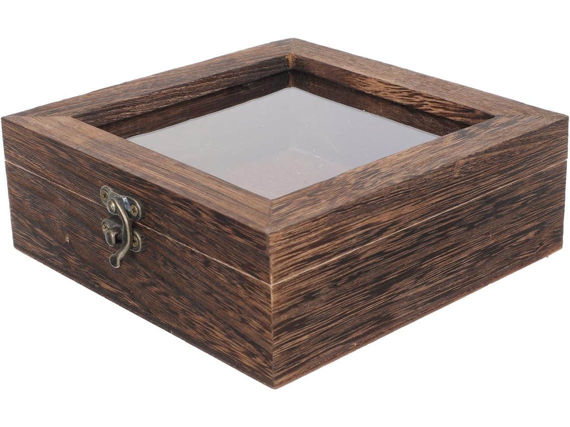 Caixa Madeira Acrílico Tampa Vitrine Delicada Prova Poeira Joias Objetos Coleção À Mesa GOKOCO