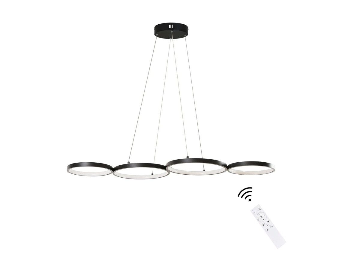 Nettlife Candeeiro Pendente Led Em Alumínio Preto Diam.150 Cm 54 W Lâmpada Moderna Design De 4 Anéis Candeeiro De Mesa De Jantar Regulável Com Suspe.