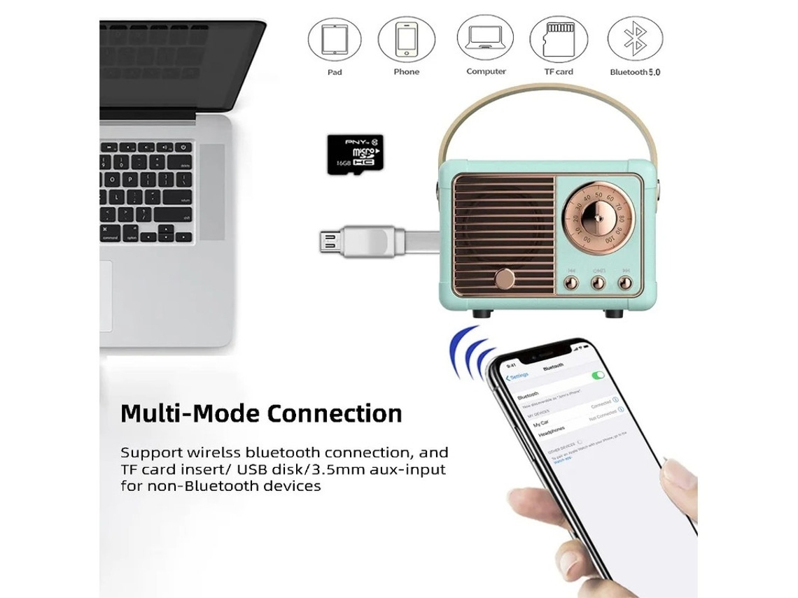 Mini Alti Falante Sem Fio Bluetooth Retrô Alti Falante Bluetooth Externo Com Som Estéreo Cristalino E Graves Ricos Alti Falante Portátil Yizhood