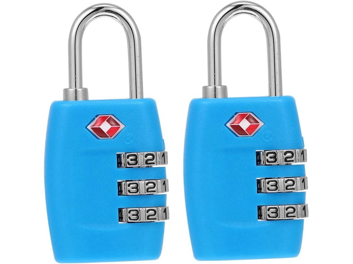 Conjunto De 2-cadeados Genéricos Combinação 3 Dígitos Para Malas E Gavetas, Metal E Pc, Azul, Fáceis De Usar, Proteção