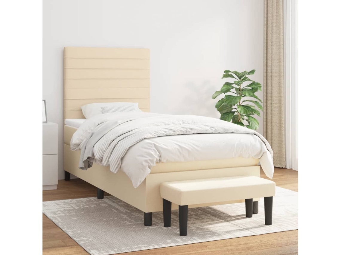 Vidaxl Cama Com Molas/colchão 90x190 Cm Tecido Cor Creme
