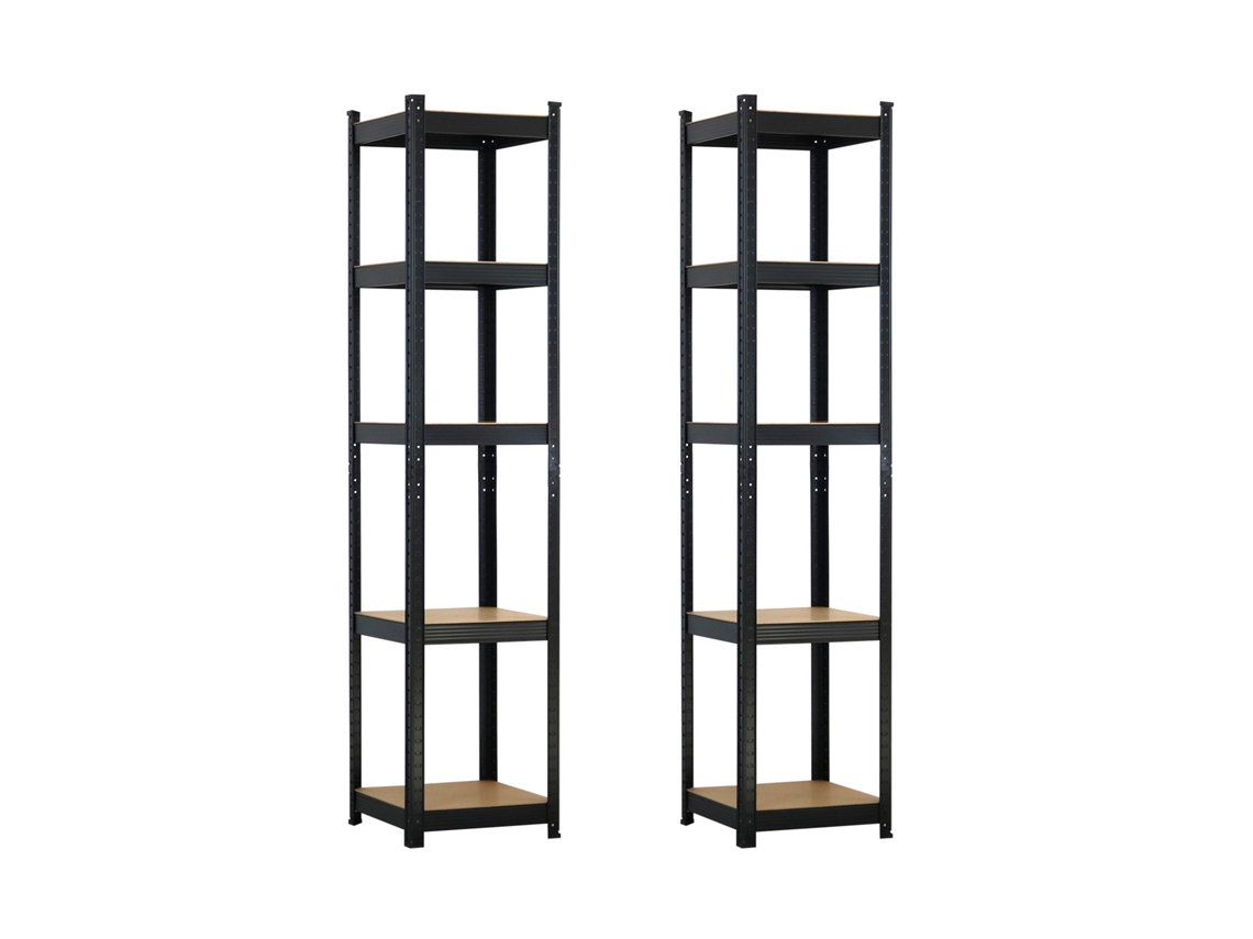 Pack 2 Estanterías Modulares con 5 Baldas Ajustables 180x40x40cm 175 Kg THINIA color negro