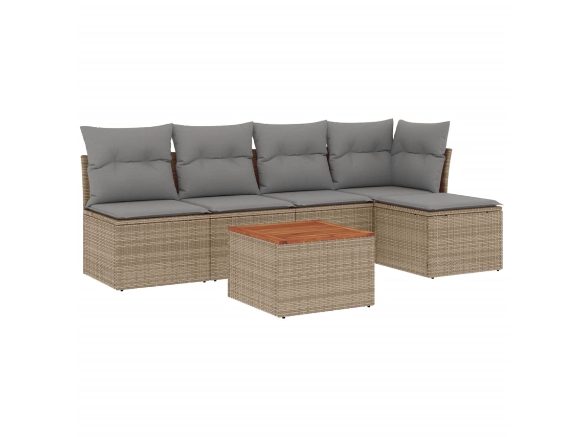 Conjunto 6 sofás jardim c/ almofadões VIDAXL vime PE bege misturado