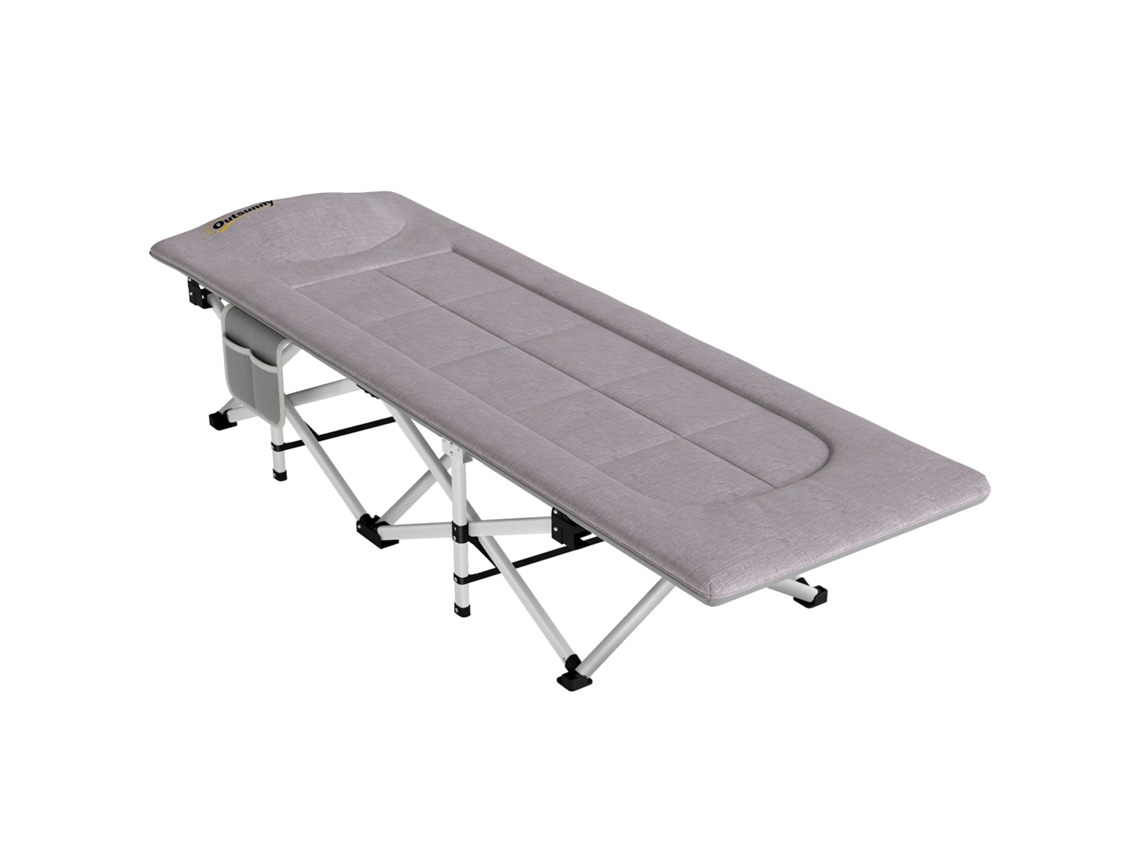 Cama de acampamento dobrável com colchão, dimensões 185x65x37cm, cinza, com bolsa