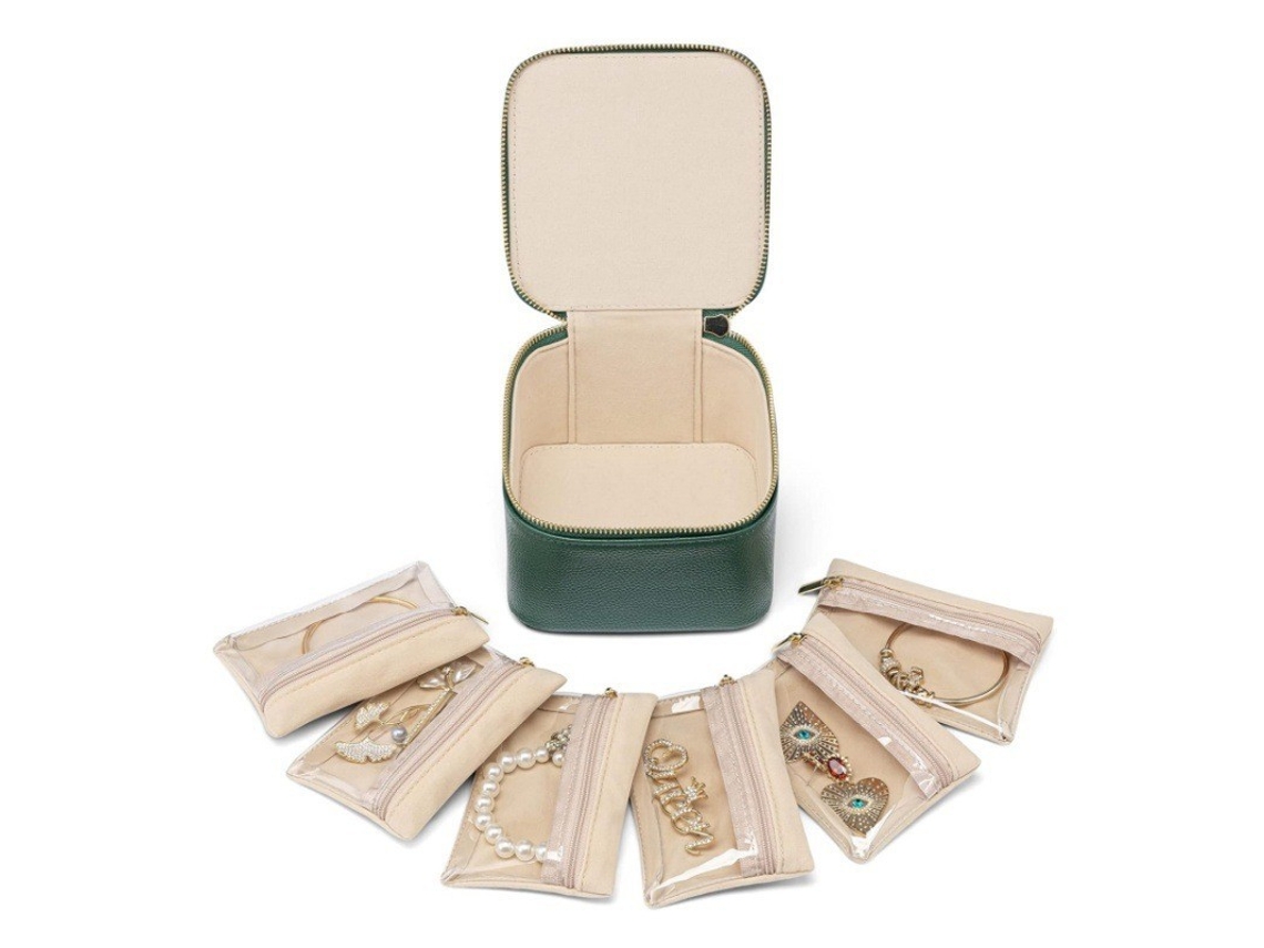 Caixa De Joias De Luxo Em Couro , Ideal Para Colares, Anéis E Brincos 13 X 13 X 8,5 Cm Mdug (verde)