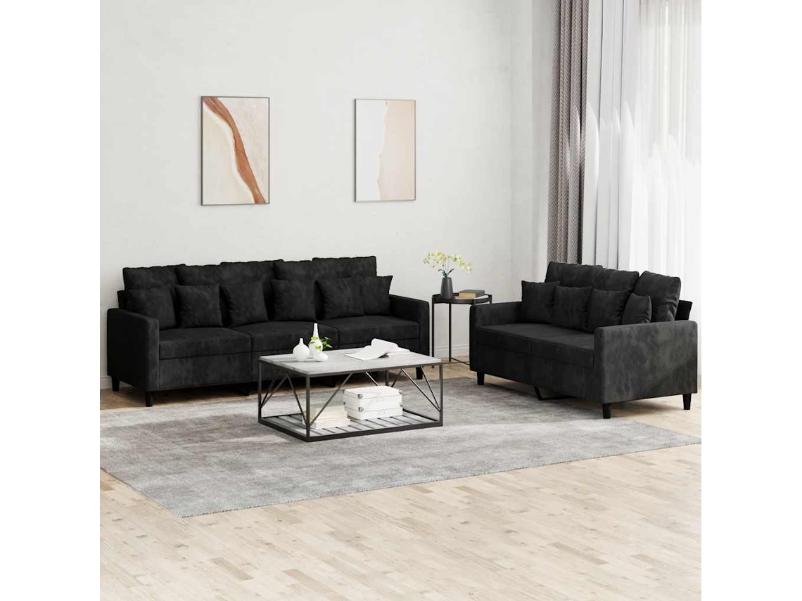 Vidaxl 2 Pcs Conjunto De Sofás Com Almofadões Veludo Preto