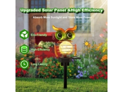Lâmpada Solar Coruja Jardim Exterior Impermeável Cristal Crackle Luz Led Branco Quente Pátio Jardim Caminho
