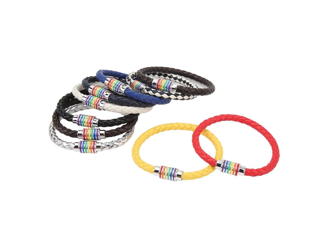 Pulseira de Couro Arco íris Pride Lgbt Magnética