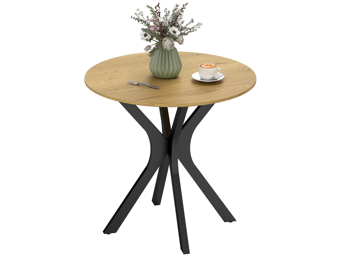 Mesa de jantar redonda, moderna, 78x78x75cm, madeira natural, S/MARCA