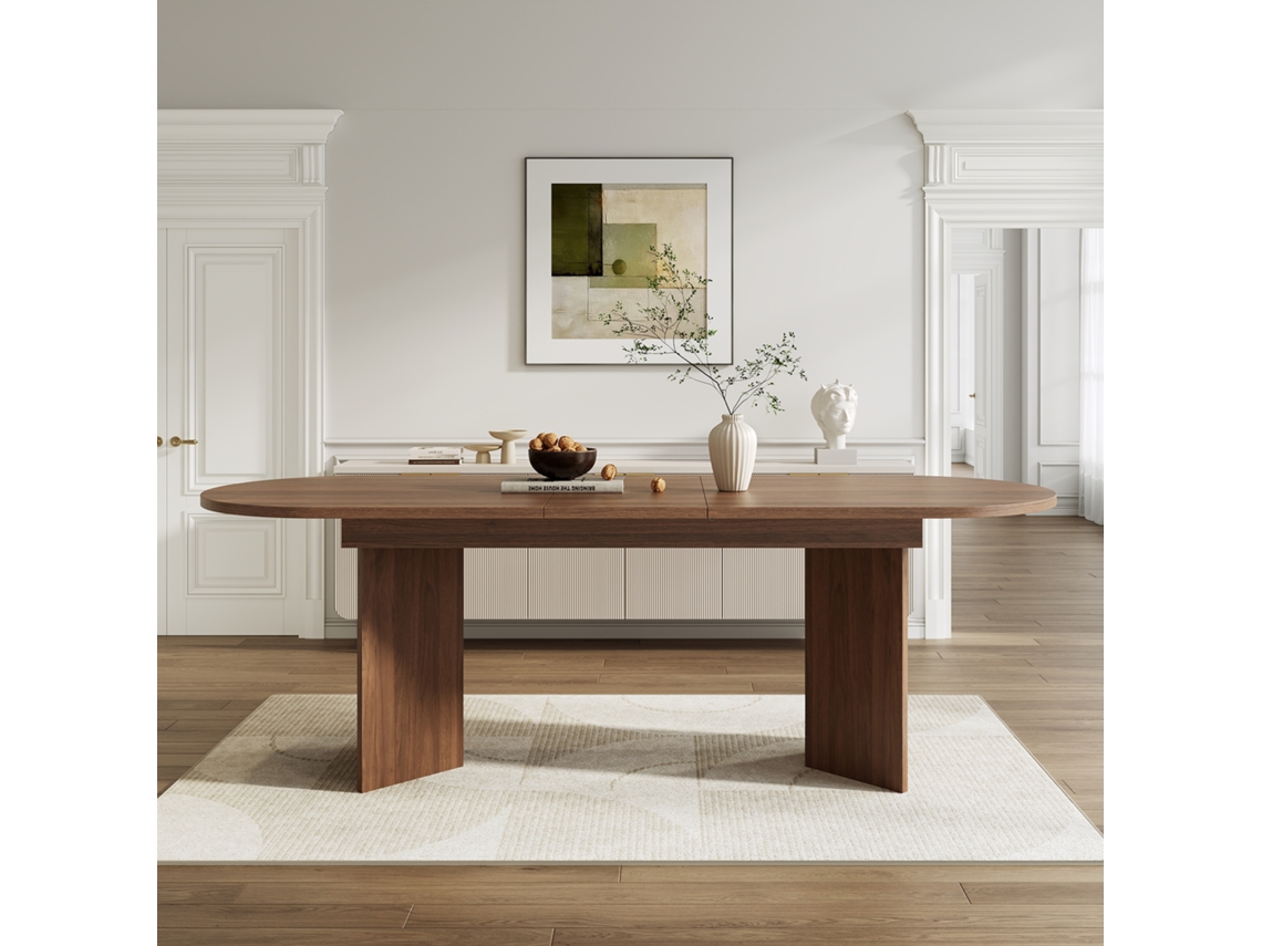 Mesa De Jantar Extensível 160/200x90 Cm, 6-8 Pessoas, Cantos Arredondados, Nogueira
