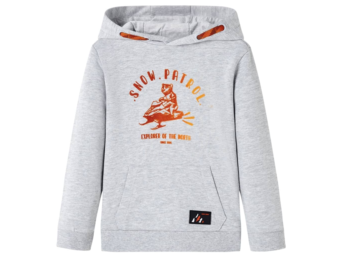 Sweatshirt Para Criança Com Capuz Cinzento Mesclado E Laranja 140