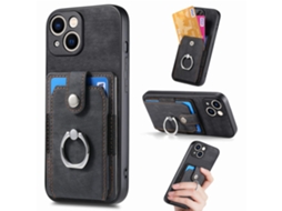 Suporte Casa Para Iphone 15 Plus Pele Sintética Com Porta-cartões Preto