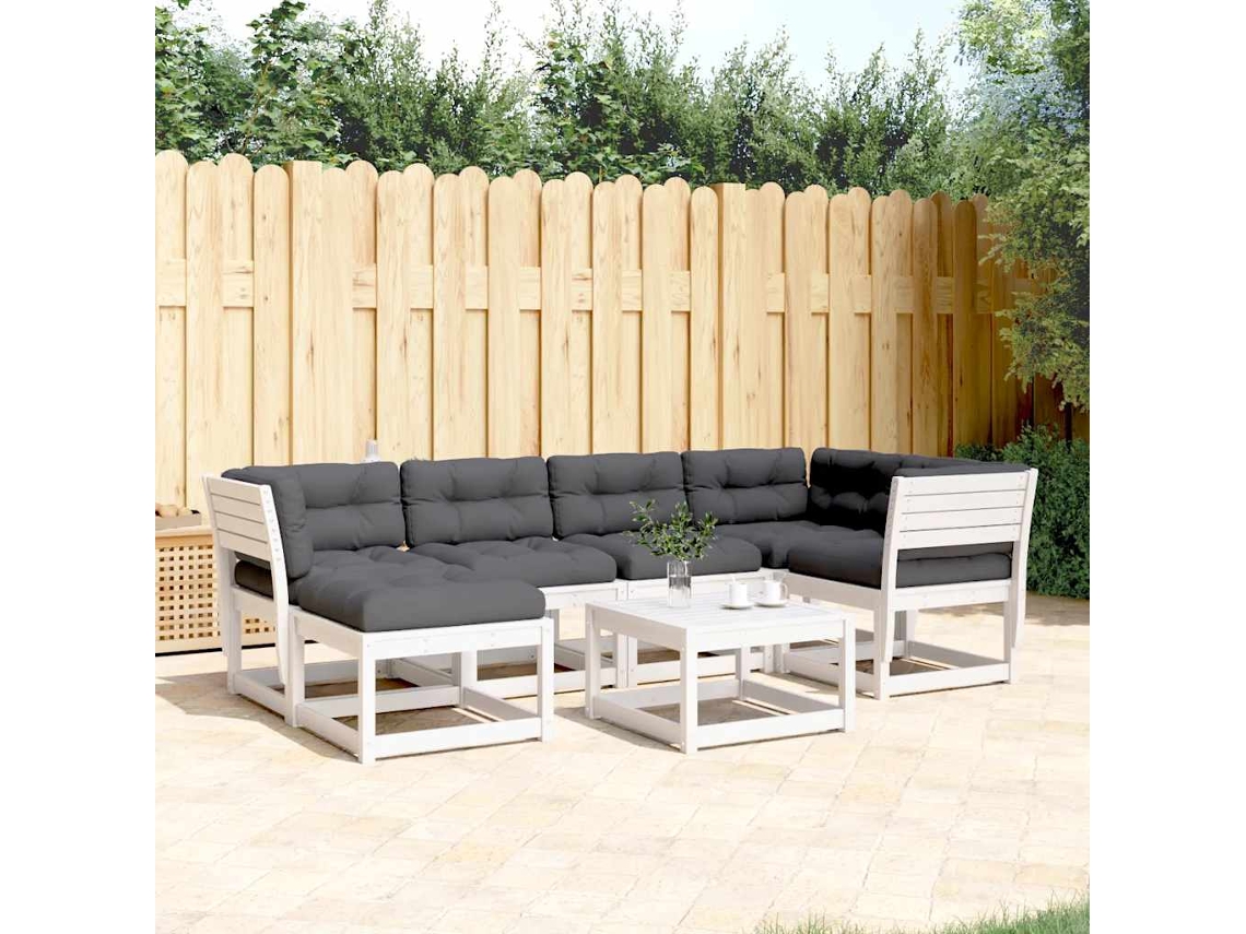 Vidaxl 6 Pcs Conj. Sofás De Jardim C/ Almofadões Pinho Maciço Branco