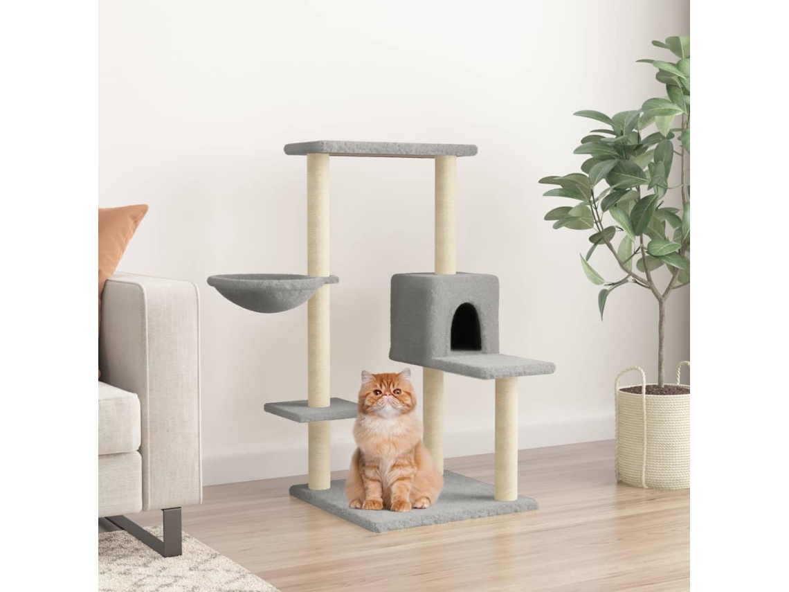 Vidaxl Árvore P/ Gatos C/ Postes Arranhadores Sisal 95 Cm Cinza-claro