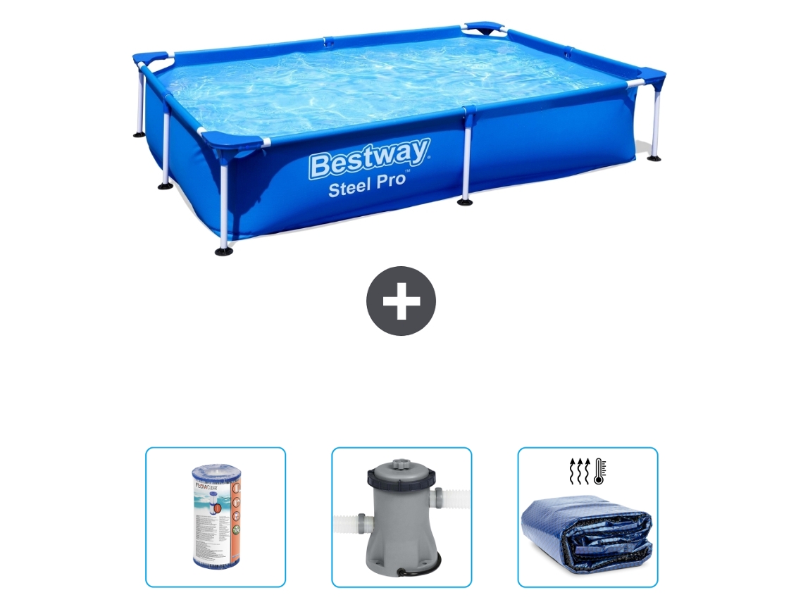 Piscina BESTWAY Steel Pro Retangular 300x201x66 Cm com 4 peças