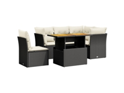 Conjunto de 5 Sofás de Jardim com Almofadões Vime Pe Preto MAISON EXCLUSIVE (5 pcs)