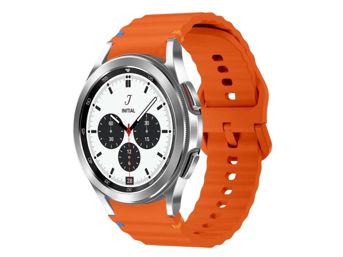 Bracelete Para Samsung Galaxy Watch 4 Classic (42mm/46mm) - Silicone Costurado Com Padrão De Onda - Laranja