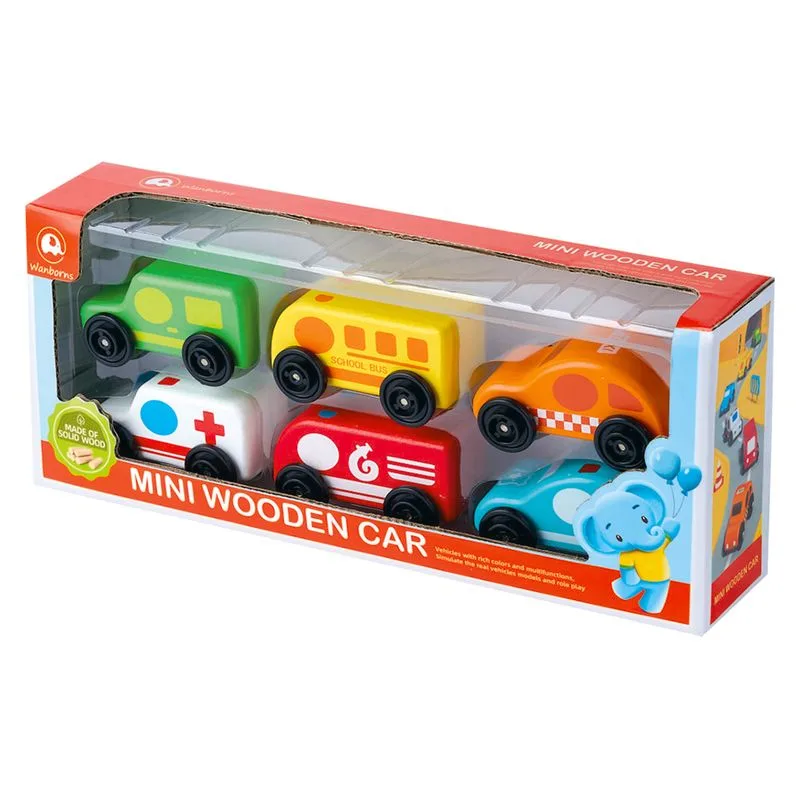 Caixa de 6 Pequenos Veículos de Madeira Multicolor Wb035 INNOVATOYS