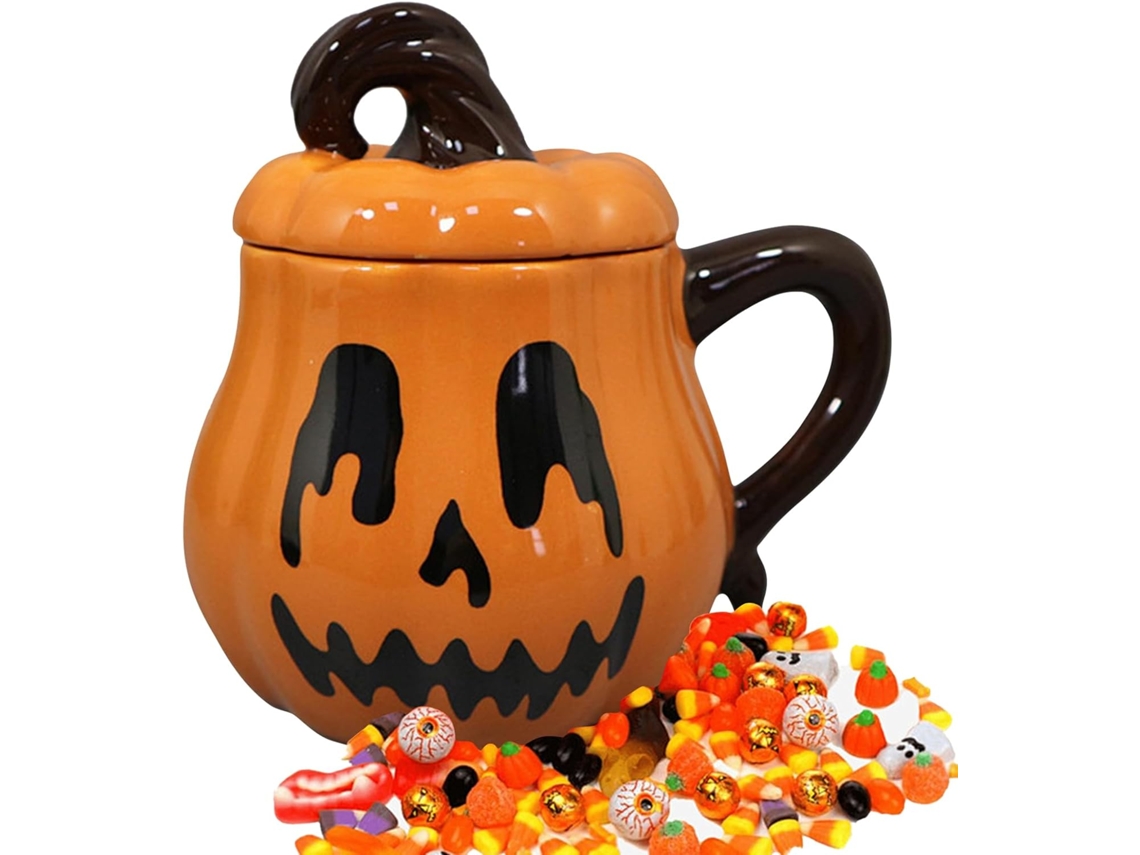 Caneca De Halloween, Xícara De Chá De Cerâmica Com Tampa E Alça, Divertida Caneca De 350ml Para Café Gokoco