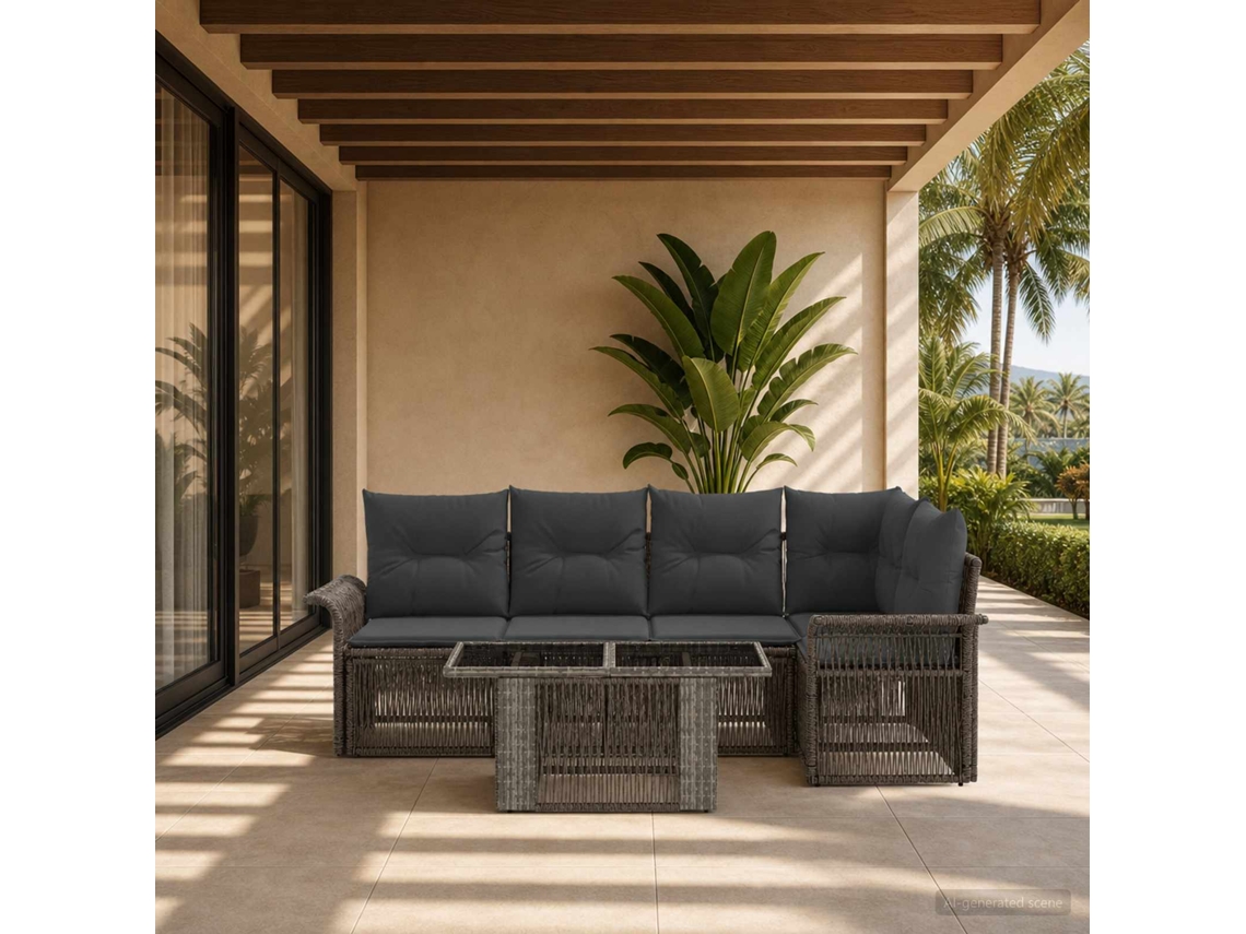 Vidaxl Conjunto De Sofá De Jardim 5 Unid. Cinza E Cinza Escuro Vime Pe