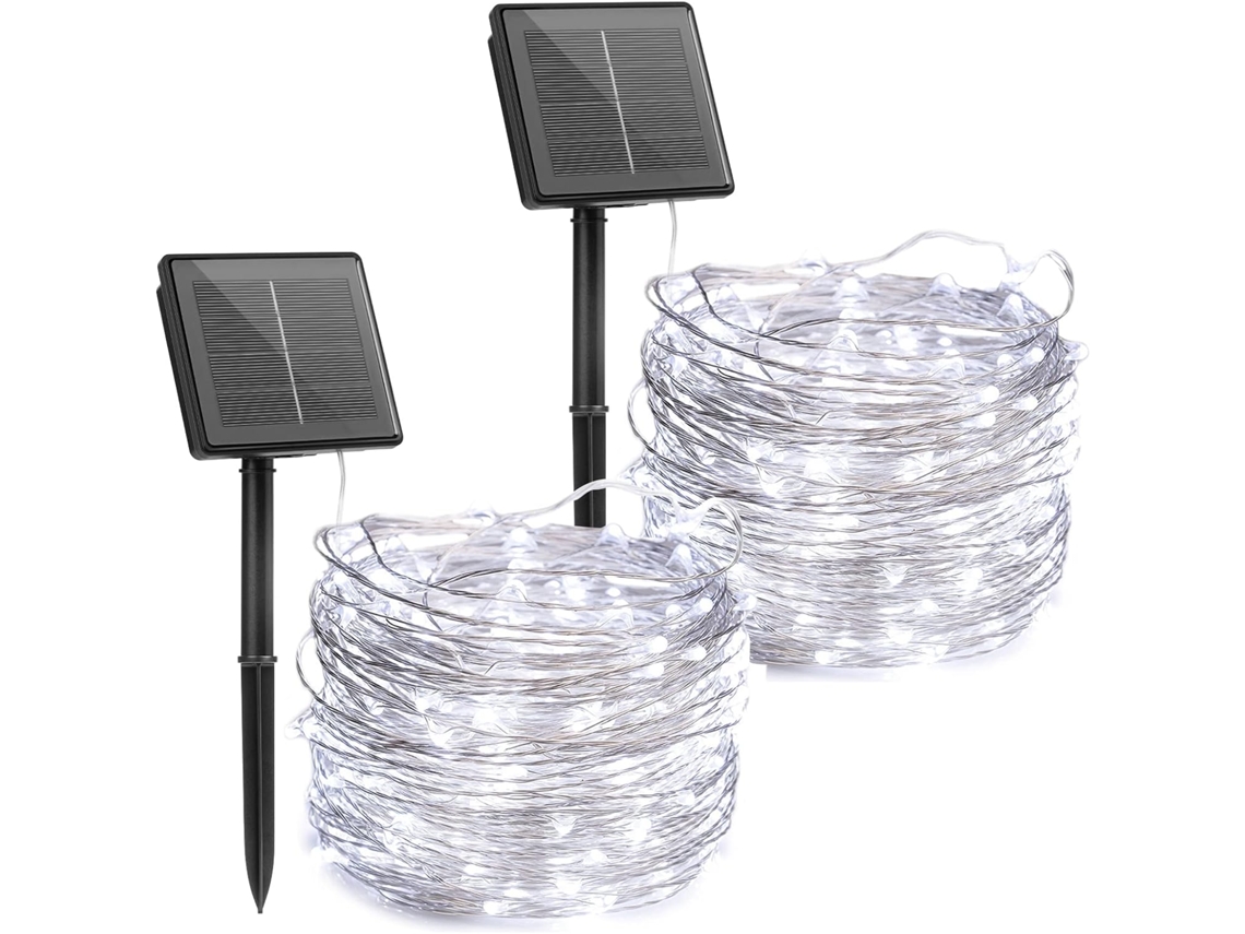 Luzes de Corda Solares para Exterior, Conjunto com 2 Unidades, 12 Metros, 200 Leds, 8 Modos de Iluminação AQUAFORGE