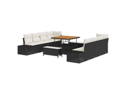 Conjunto De Sofá De Jardim Vidaxl Preto Vime Pe (264 X 62 X 85 Cm)