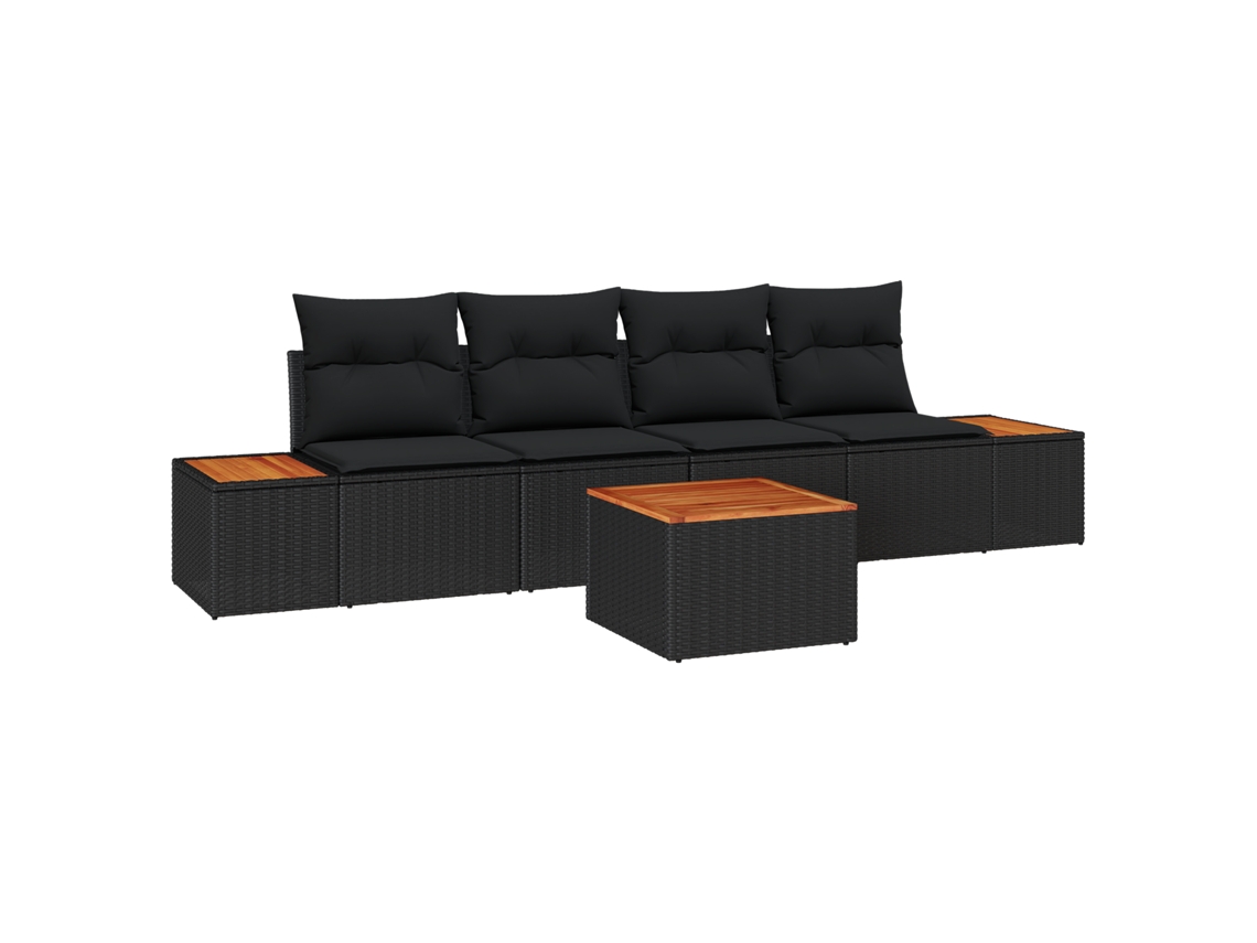 Conjunto 5 Conjunto De Sofá De Jardim Vidaxl Preto Vime Pe (55 X 55 X 37 Cm)