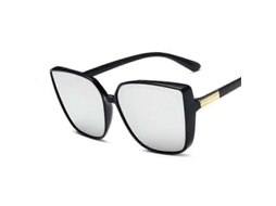Gatinho Feminino Óculos de Sol Estilo, Vintage, Preto, Espelhado, Fashion, Armação Grande, Estiloso, Sexy, Feminino, Preto, Prateado