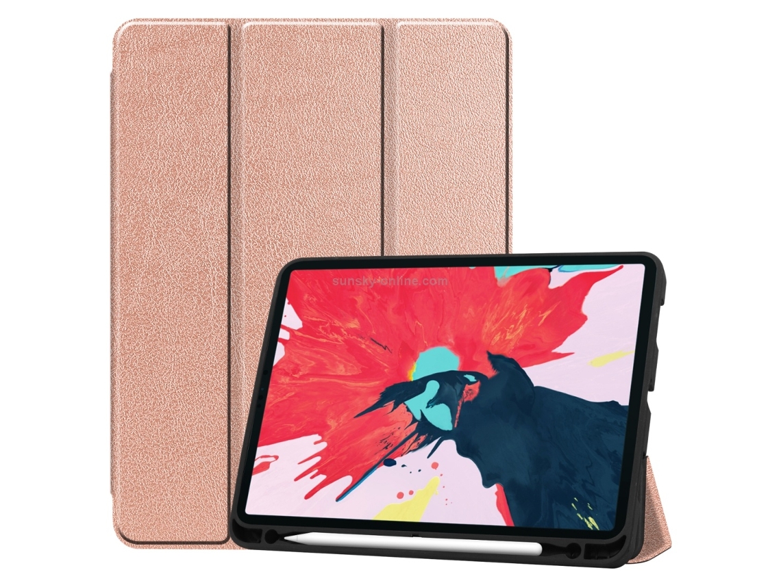 Elysve Capa Para Ipad Pro 11 Polegadas 2020, Material Resistente, Suporte De 3 Dobras, Slot Para Caneta, Ouro Rosa