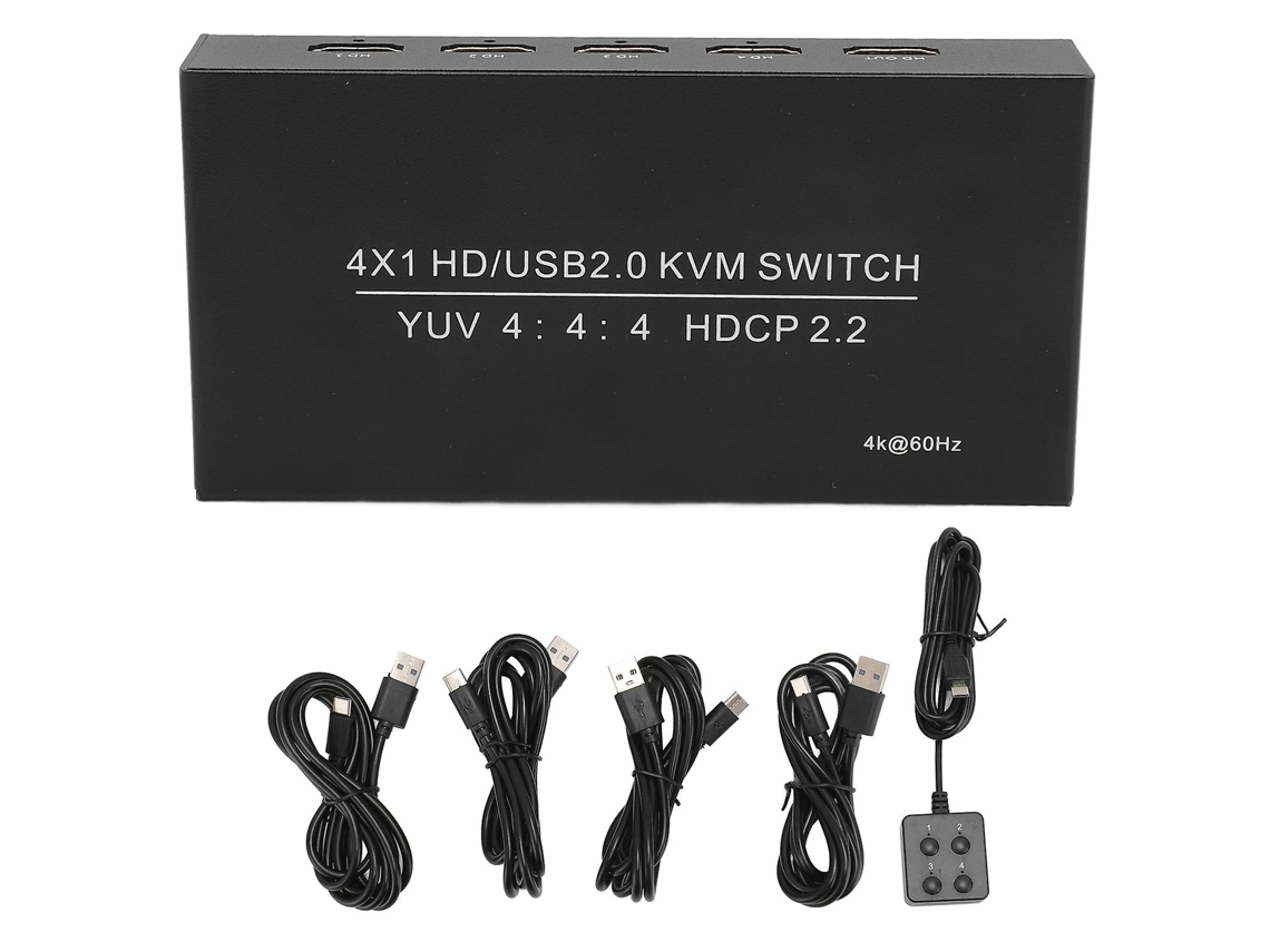 Switch KVM USB 2.0 profissional 2024 de 4 portas 4K 60Hz para PC e TV