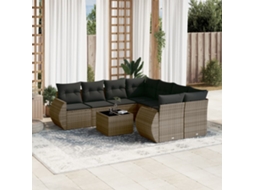 Vidaxl 9 Pcs Conjunto Sofás P/ Jardim Com Almofadões Vime Pe Cinzento