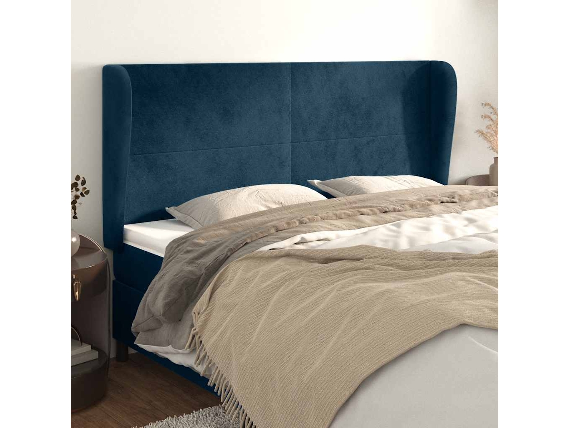 Vidaxl Cabeceira Cama C/ Abas Veludo 203x23x118/128 Cm Azul-escuro