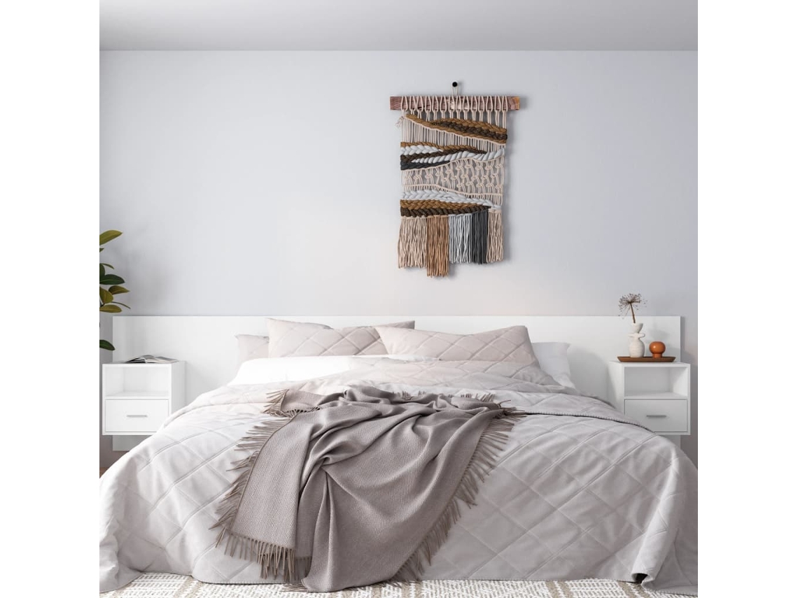 Vidaxl Cabeceira Cama + Armários Madeira Processada Branco