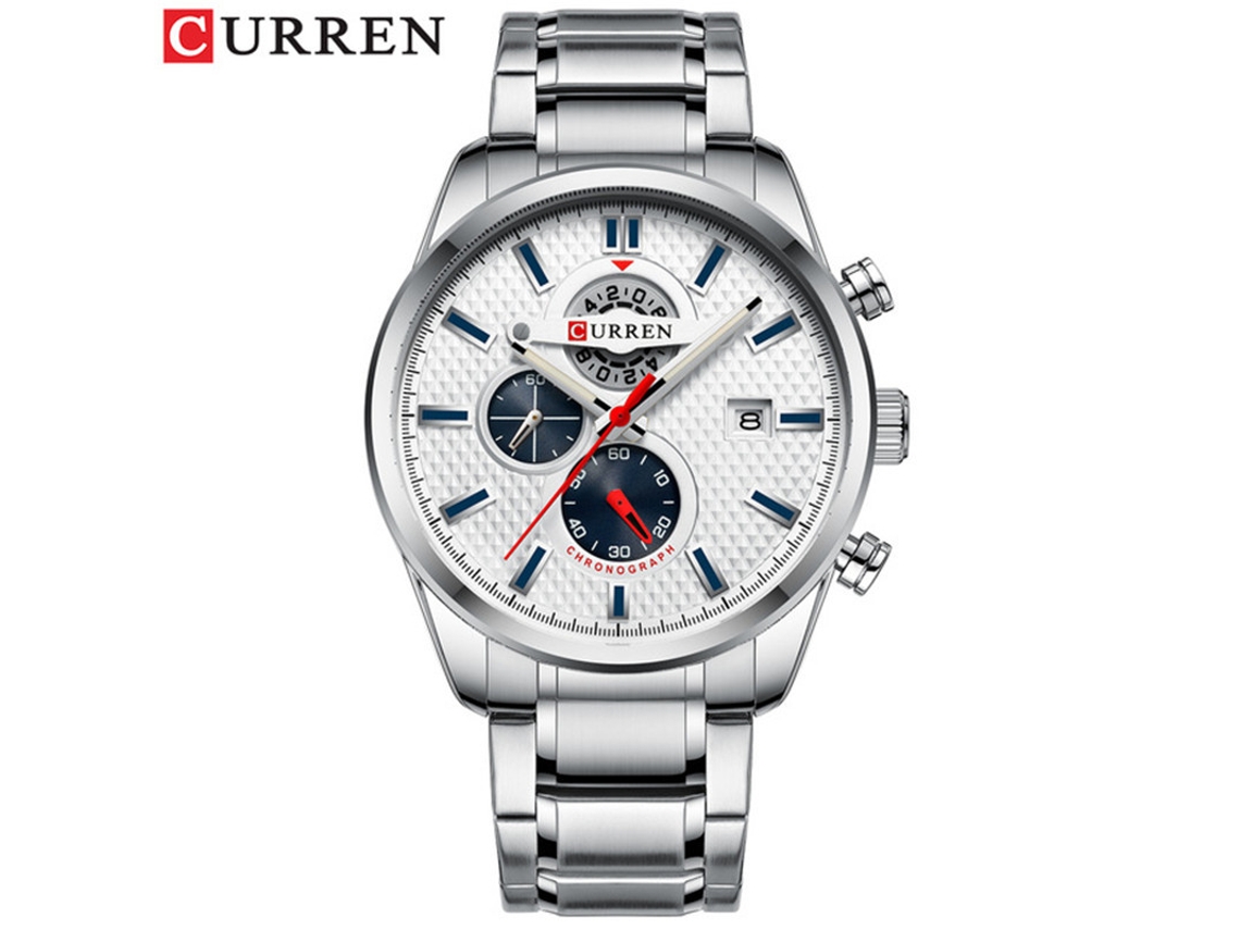 Relógio MDUG À Prova D'água, Seis Ponteiros, Multifuncional, Pulseira de Aço Inoxidável, Elegante (branco Prateado)
