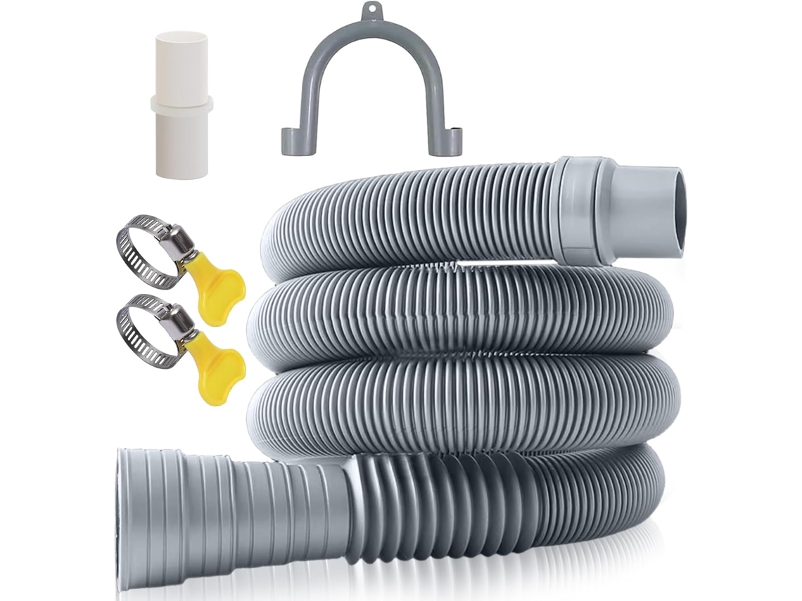 Mangueira de drenagem para máquina de lavar roupa, 5 m, extensão para águas residuais, para autocaravanas, com suporte em forma de U, adaptador e braçadeiras.