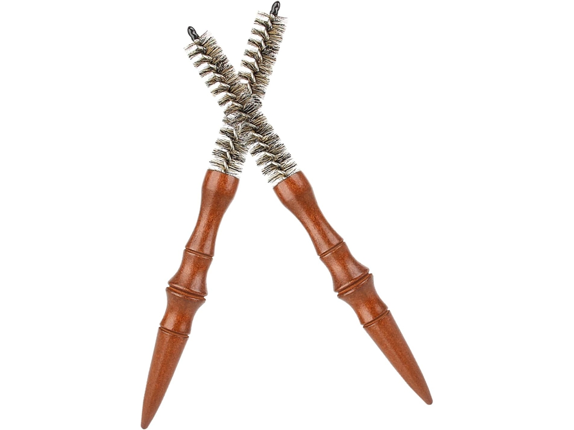 Conjunto Inoomp Com 2 Miniaturas De Escovas Cabelo Cacheadas Madeira Cerdas Javali, Design Espiral Para Ondular E Alisar