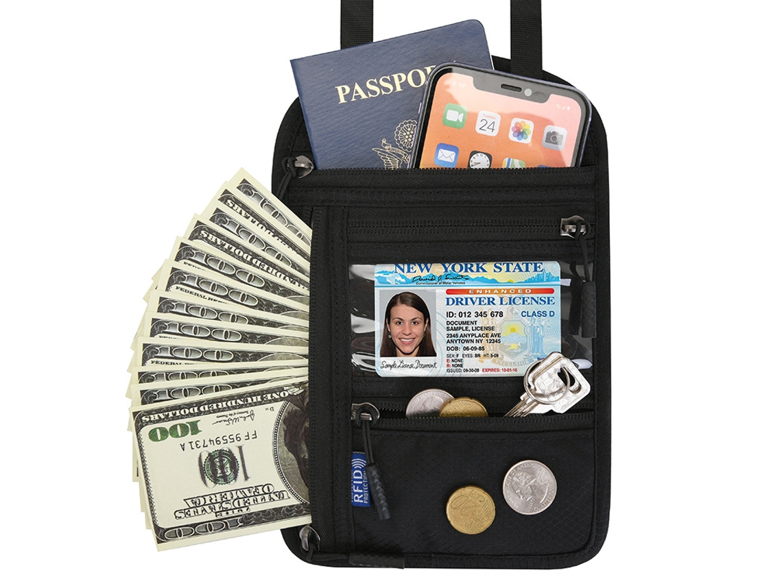 Carteira Para Passaporte Multifuncional Com Proteção Rfid, Preta
