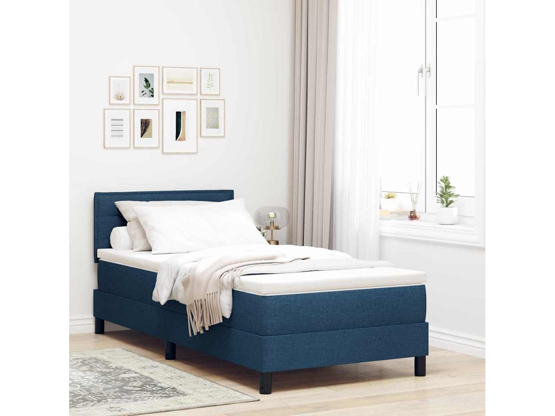 Vidaxl Cama Box com Colchão com Led Azul 100 X 200 Cm Tecido