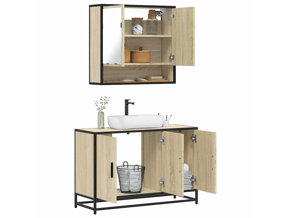 Vidaxl 2 Pcs Conj. Móveis Casa Banho Derivados Madeira Carvalho Sonoma