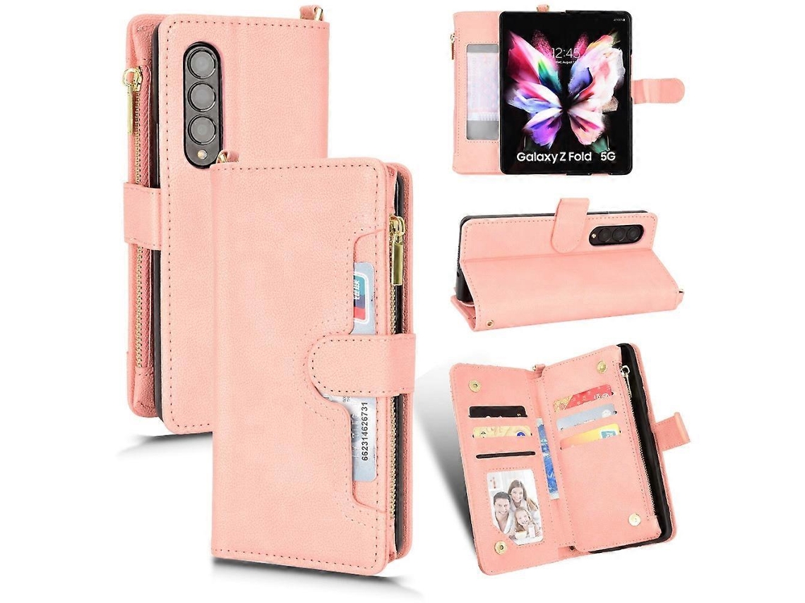 Capa De Couro Com Zíper E Textura De Lichia Para Samsung Galaxy Z Fold4 5g