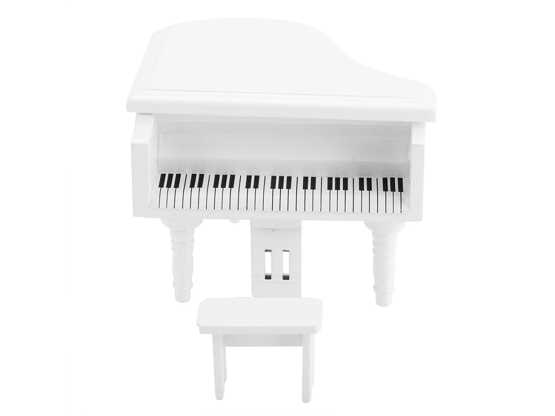 Mali mini Piano de Madeira com Banqueta para Casinha de Bonecas em Escala 1:12 (branco)