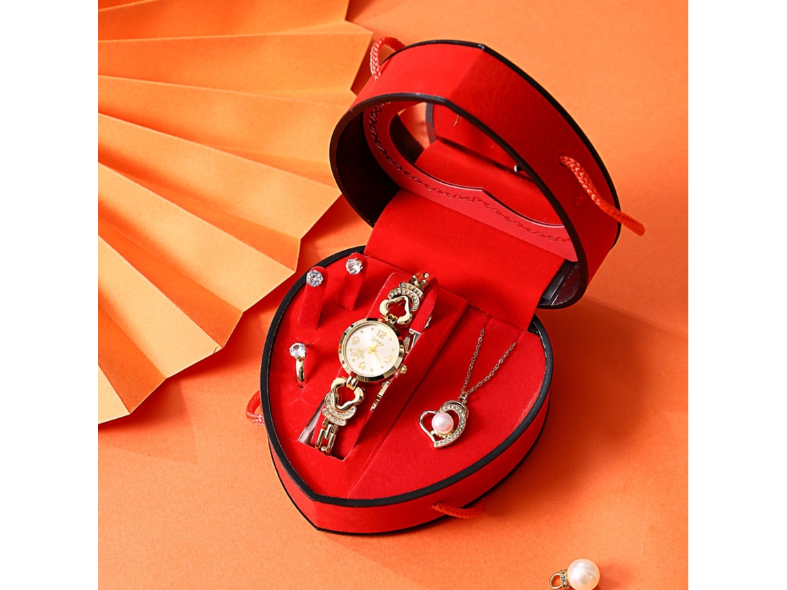 Conjunto presente feminino 5 peças: relógio, colar pérolas, brincos, anel, caixa SPQMENT | SPQMENT